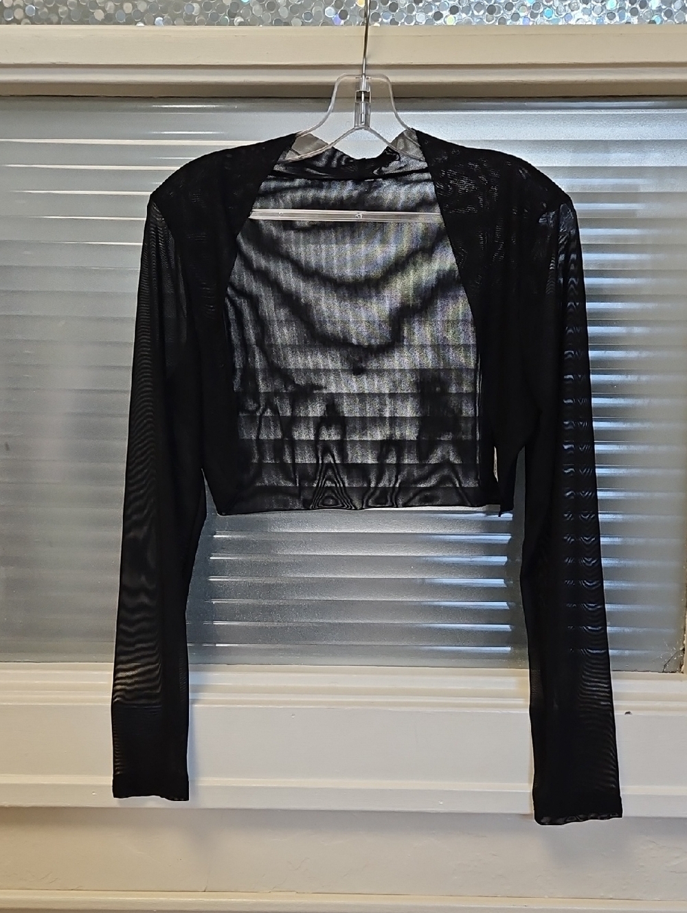 Size Medium black stretch mesh long sleeve bolero for over dress, shirt, etc. NW